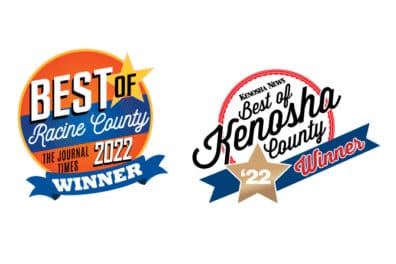 Best of Racine County and Best of Kenosha County award badges for 2022