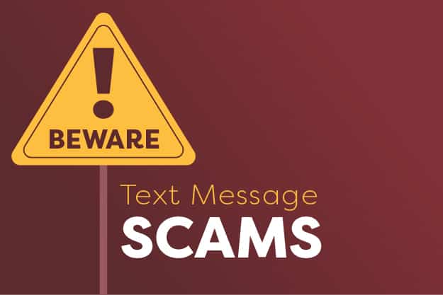Beware Text Message Scams with caution sign