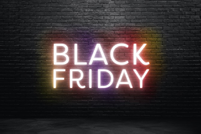 Neon colors on a sign that says Black Friday