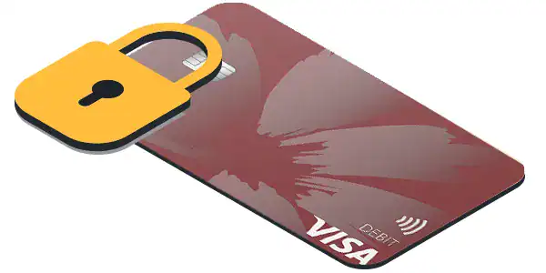 A card with a lock on it representing Card Management through Digital Services. 