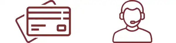 Icons representing managing cards and alerts, along with connecting with a representative.