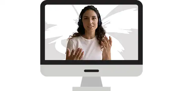 A helpful representative on a computer representing digital connection through Connect Cam.