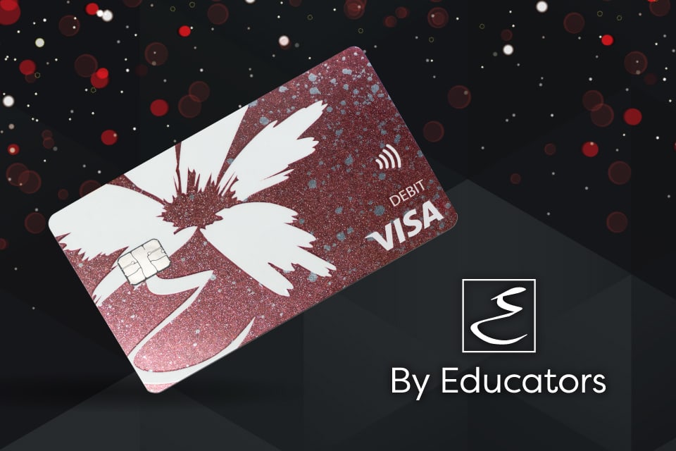 New 2024 debit card with red and white speckles in the background