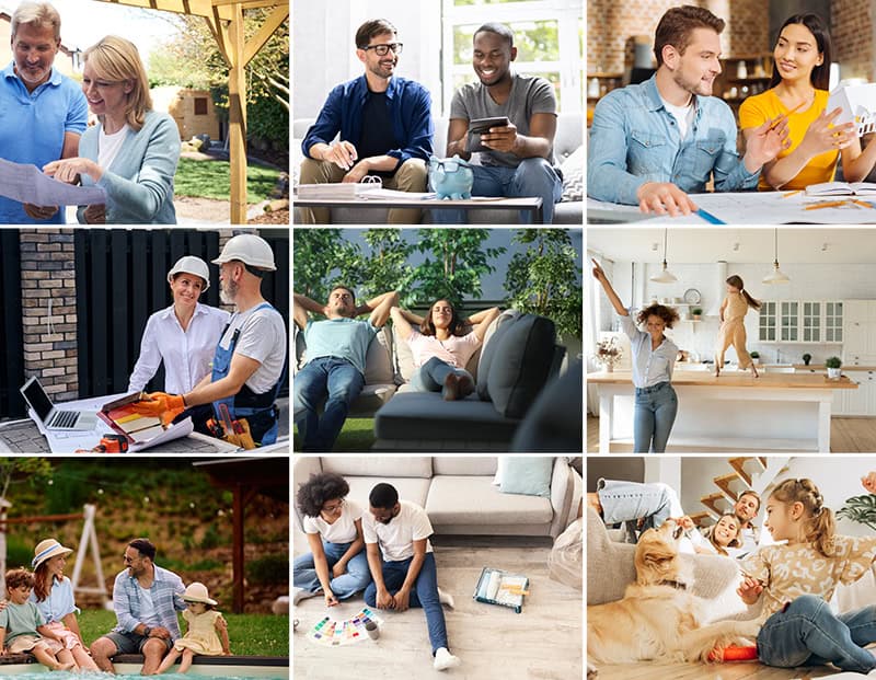 Diverse groups of people enjoying outdoor and indoor activities together at Educators CU.