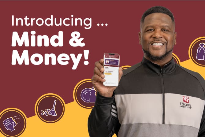 LeRoy Butler holding a phone to advertise the Mind & Money tool