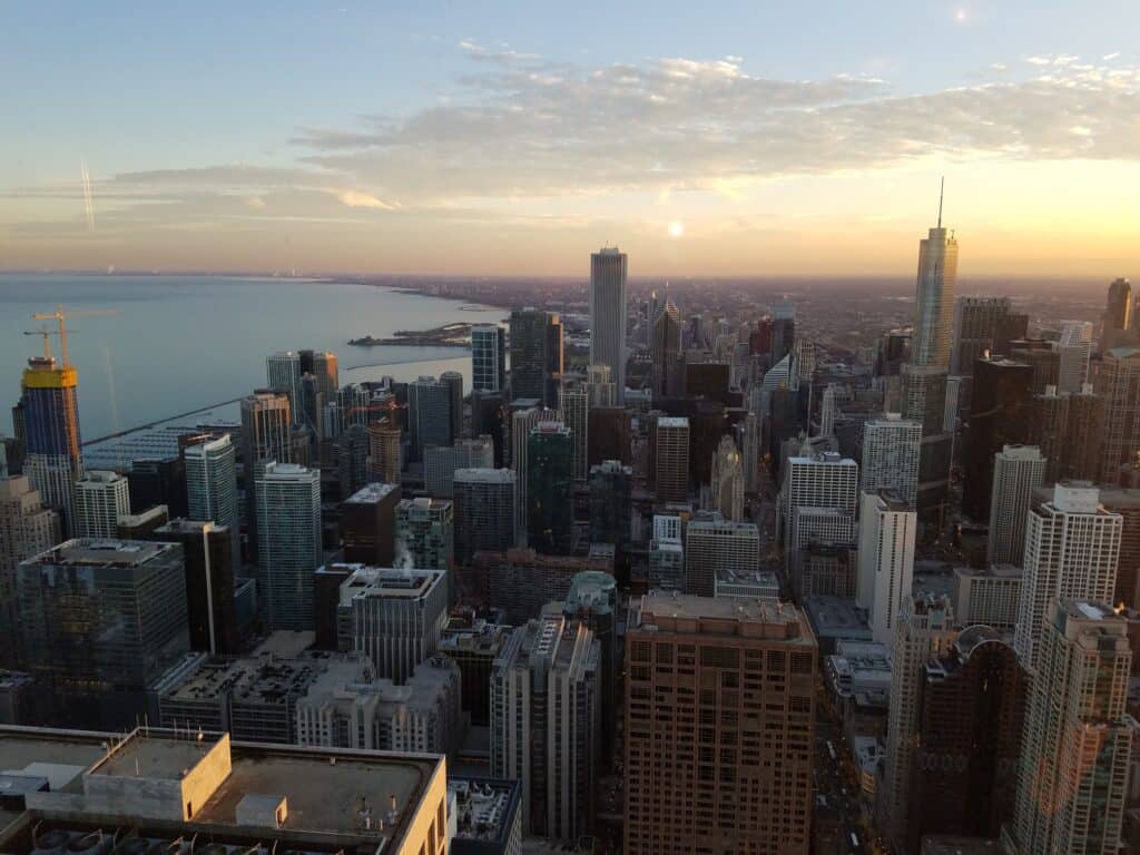 aerial photo of Chicago city skyline