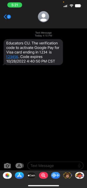 Example of text message fraud