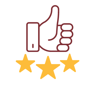 Friendly thumbs up icon with three gold stars, symbolizing excellent service and member satisfaction.