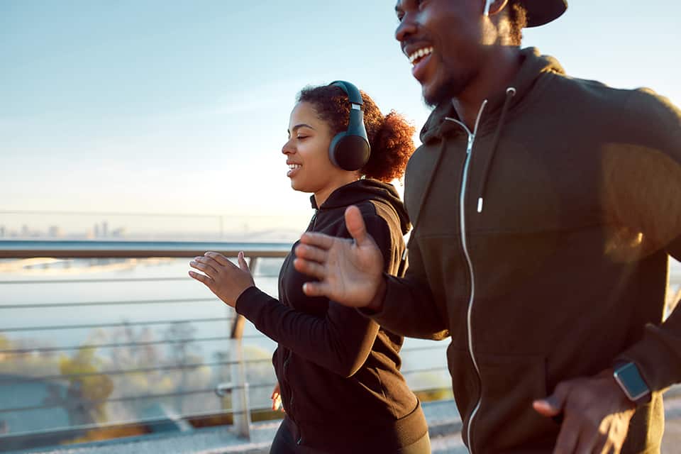 two people running