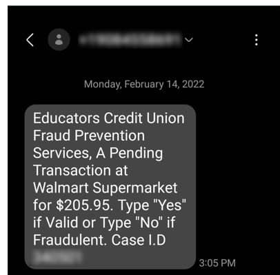 Scam message example