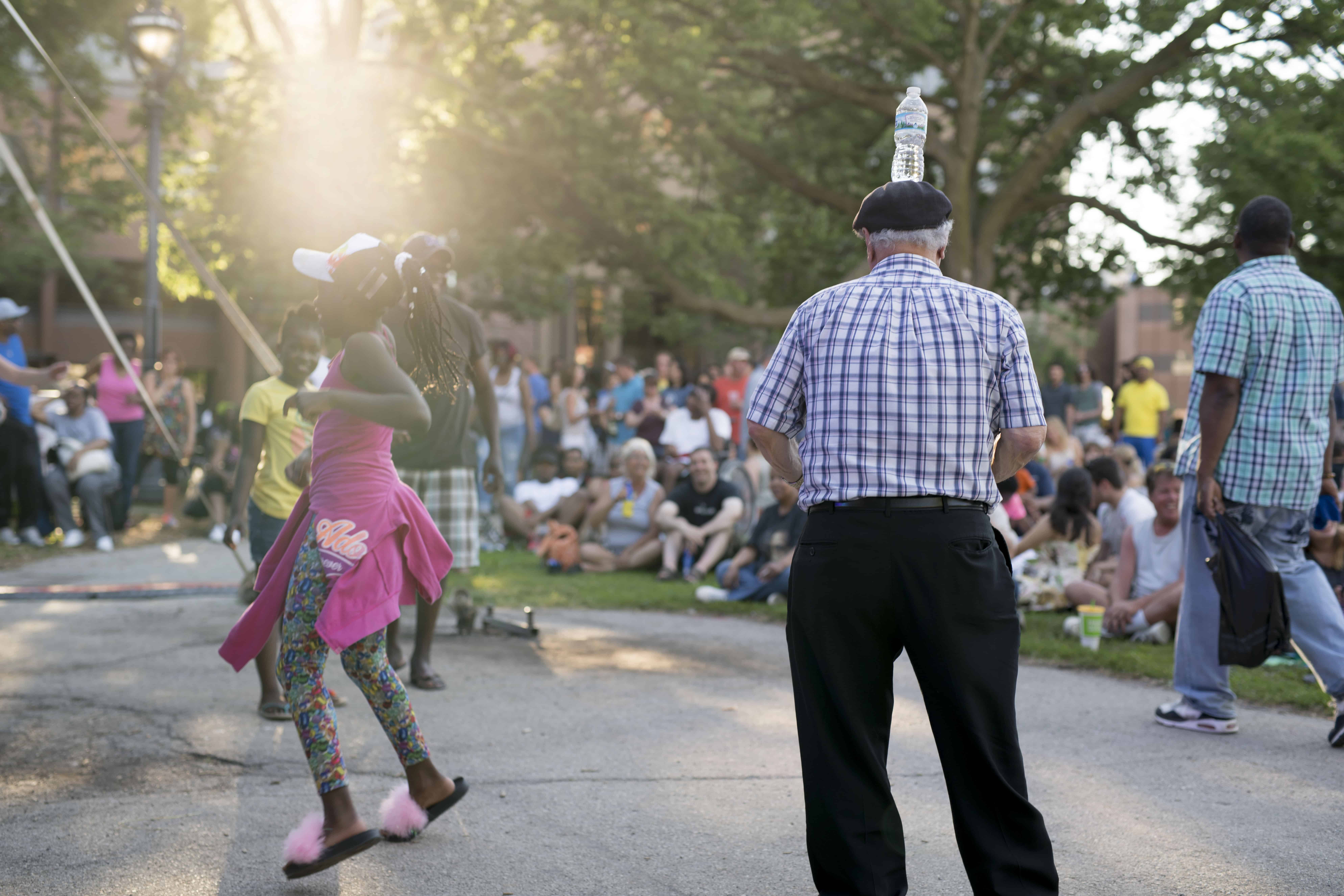 Photo of Jazz in the Park goers dancing to the bands